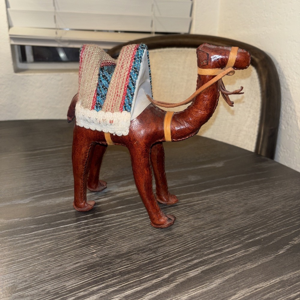 Vintage 8"Handmade Leather Middle East CAMEL Doll Figure with Saddle